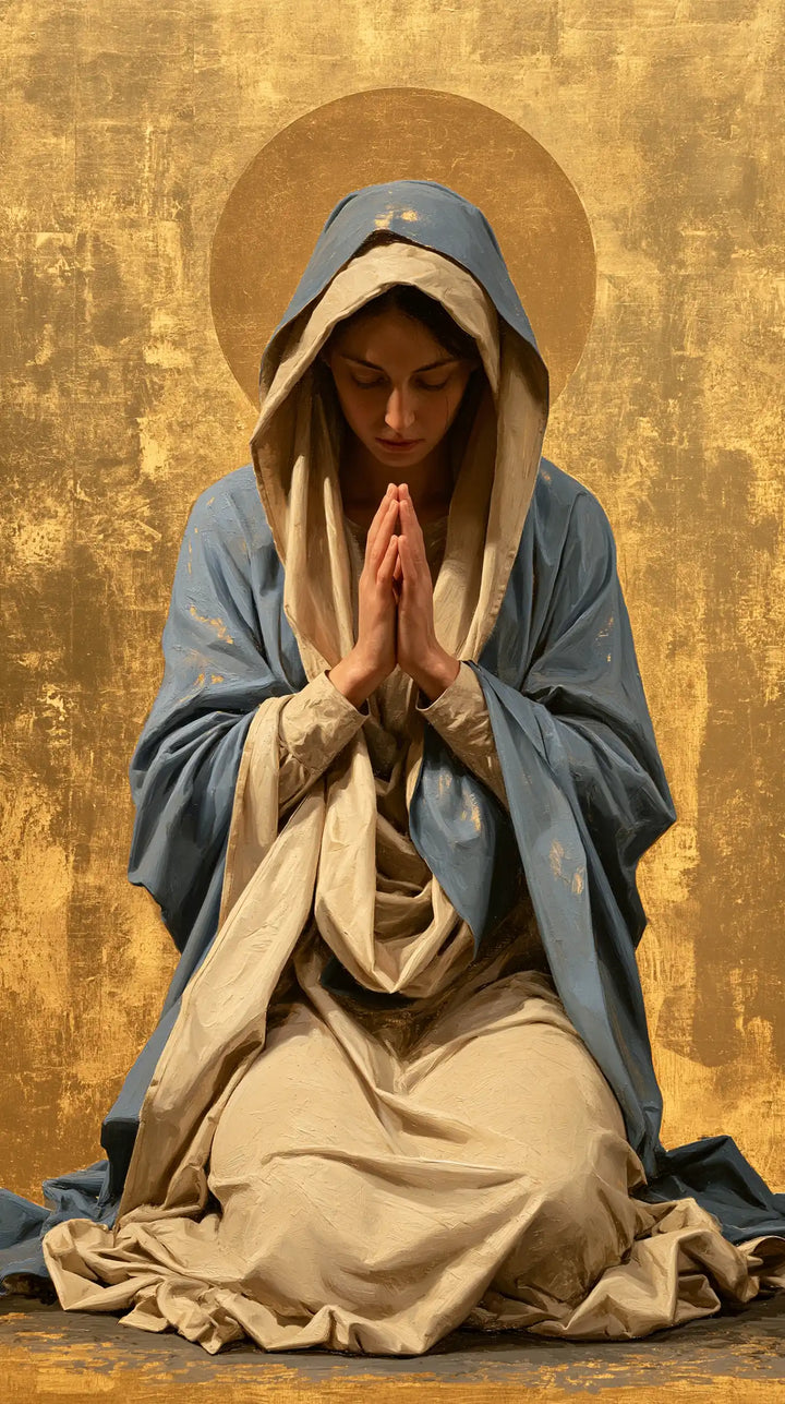 Virgin Mary in Prayer — Palms at the Heart of Shadow