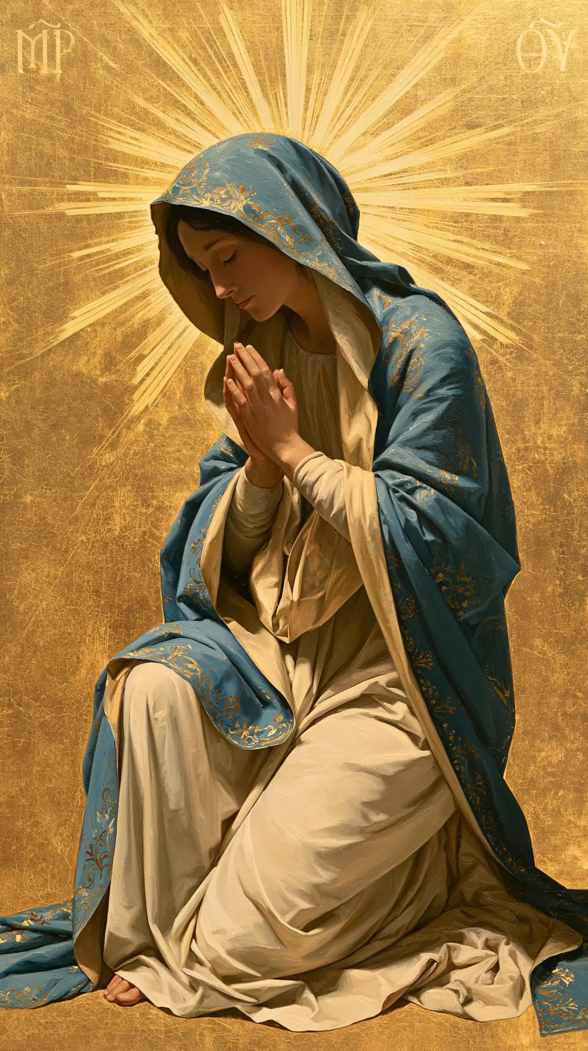 Virgin Mary in Prayer — The Fan of Sacred Light