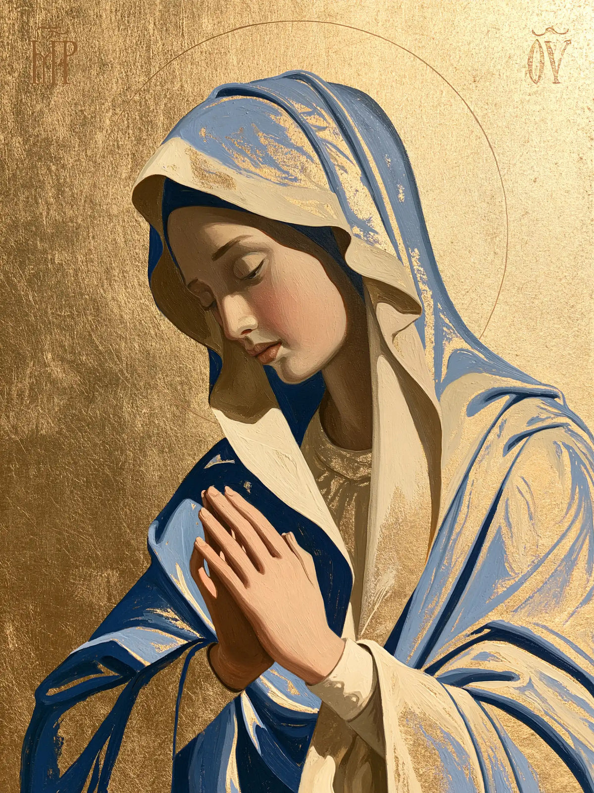 Virgin Mary in Prayer — The Profile in Golden Folds