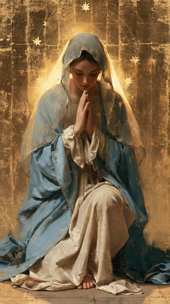 Virgin Mary in Prayer — Stars in Mosaic Gold