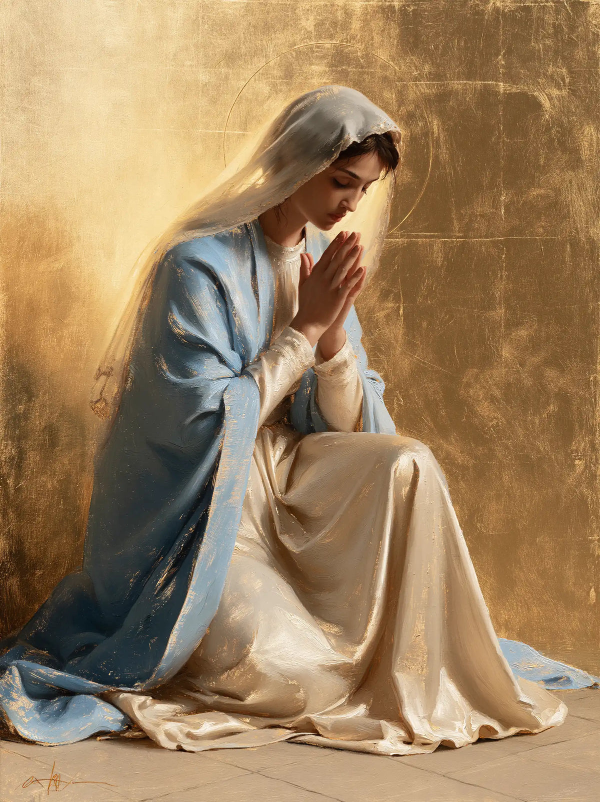 Virgin Mary in Prayer — Prayer in the Gold of Long Folds