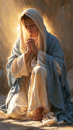 Virgin Mary in Prayer — Bare Feet in Tender Light