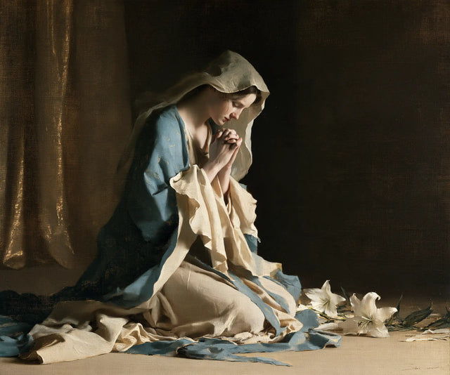 Virgin Mary in Prayer — A Confidence beside the Resting Lilies