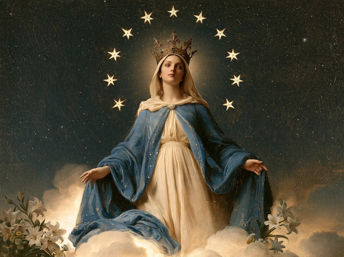 Mary, Queen of Heaven — Serenity Between Heavenly Bouquets