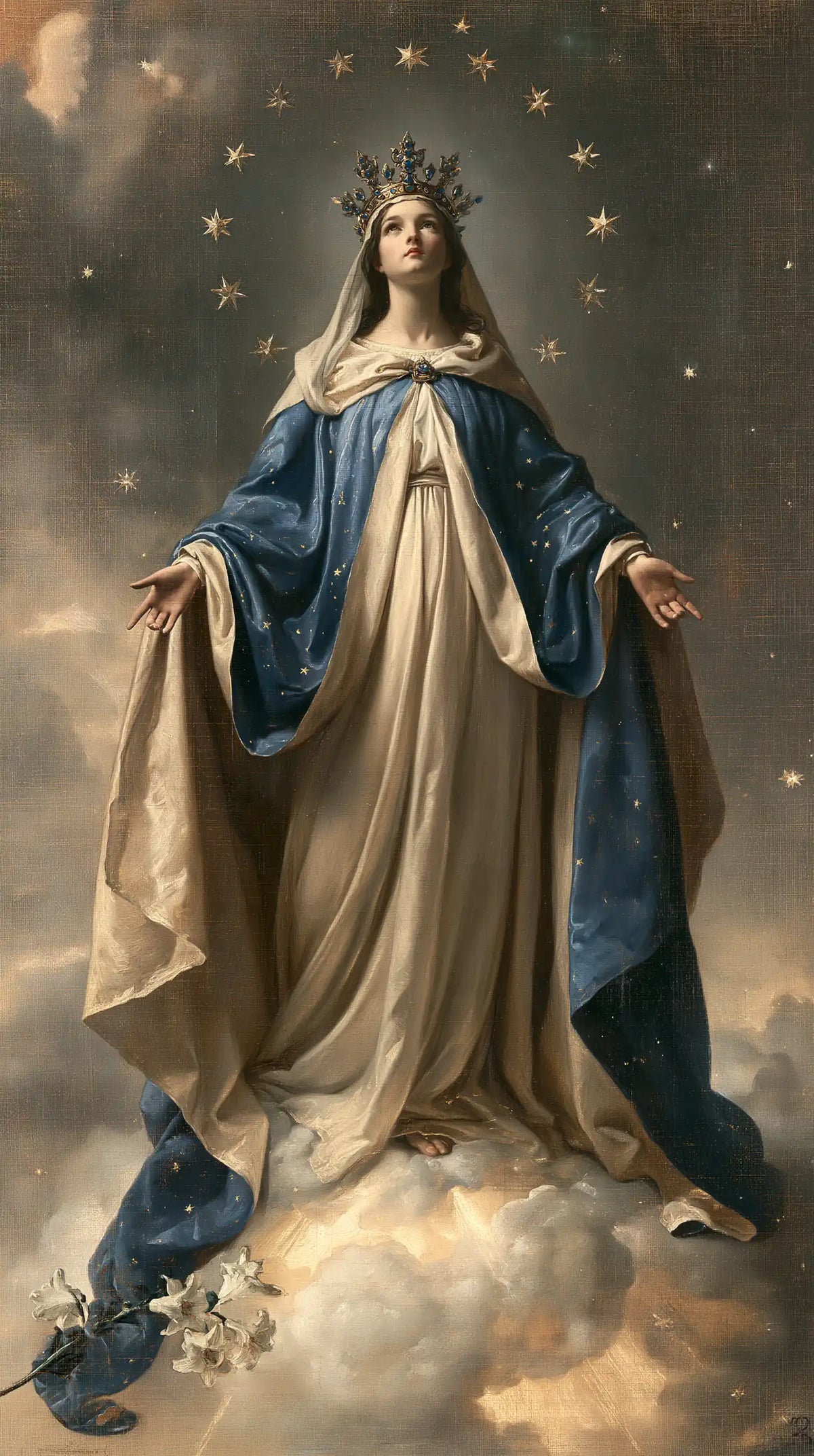 Mary, Queen of Heaven — The Presence Beneath Veiled Stars