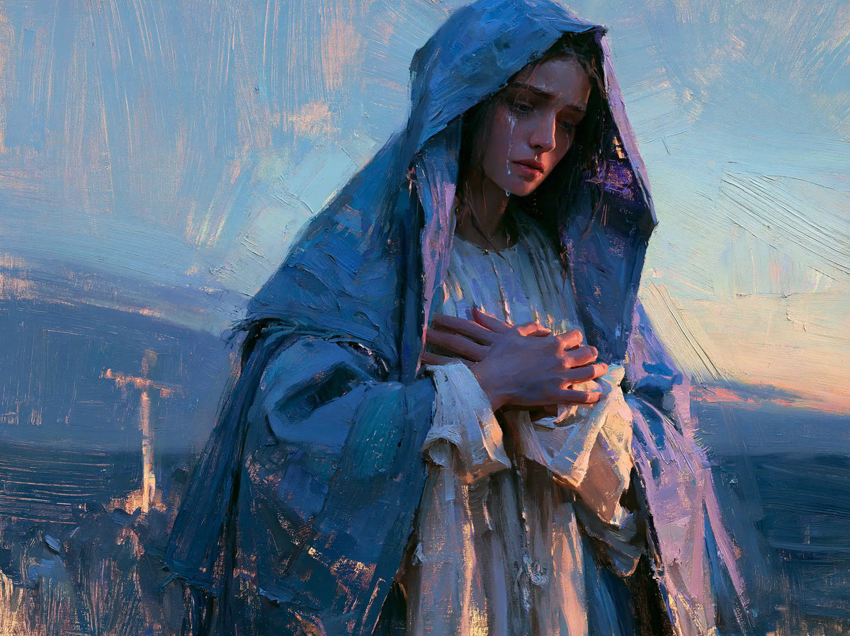Our Lady of Sorrows in an impressionist atmosphere in Impressionist style, landscape Christian artwork no. 6