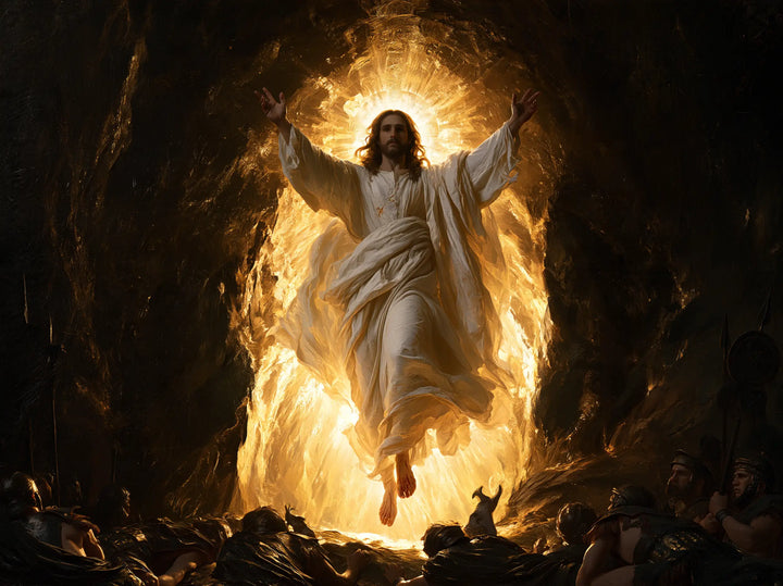 The Resurrection of Jesus Christ — Raised Hands in Blazing Gold