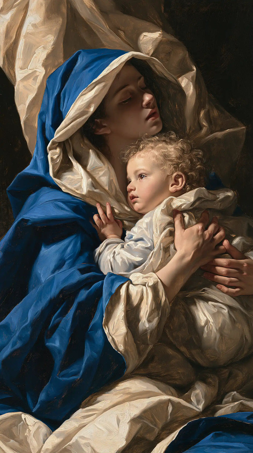 the Virgin Mary and the Child Jesus in Theatrical Baroque style, portrait Christian artwork no. 2