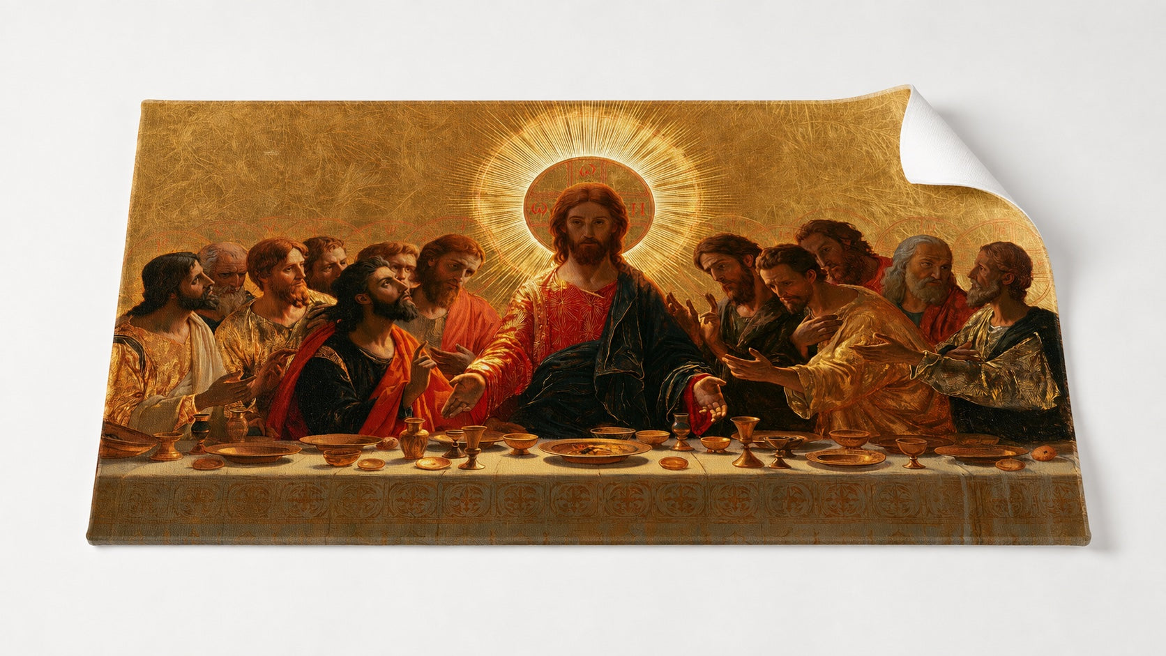 Hetzelfde Laatste Avondmaal gedrukt op een niet ingelijst gerold canvas