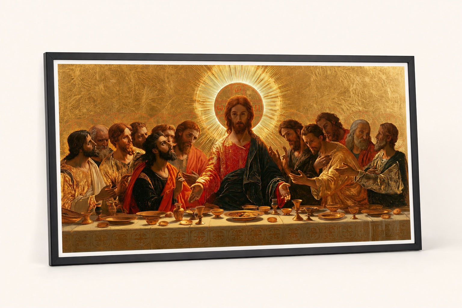 Dezelfde Last Supper Fine Art print in een slank zwart klassiek frame