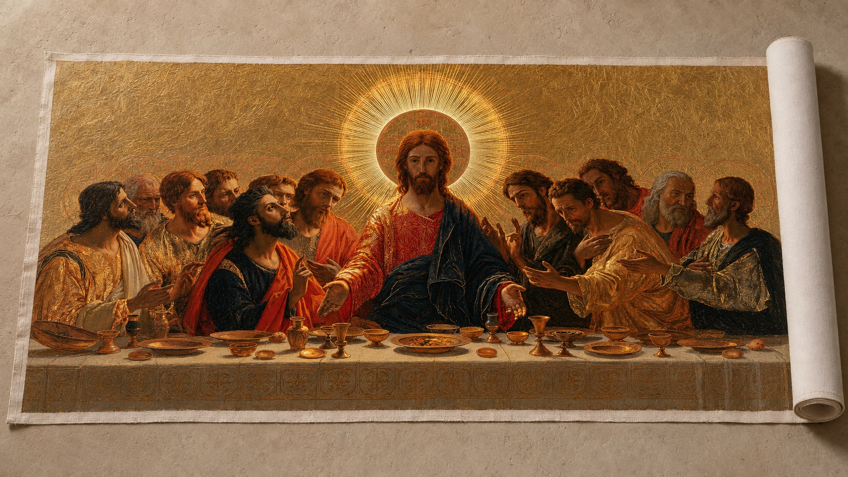 Hetzelfde Laatste Avondmaal handgeschilderd in olieverf op een losgerold canvas